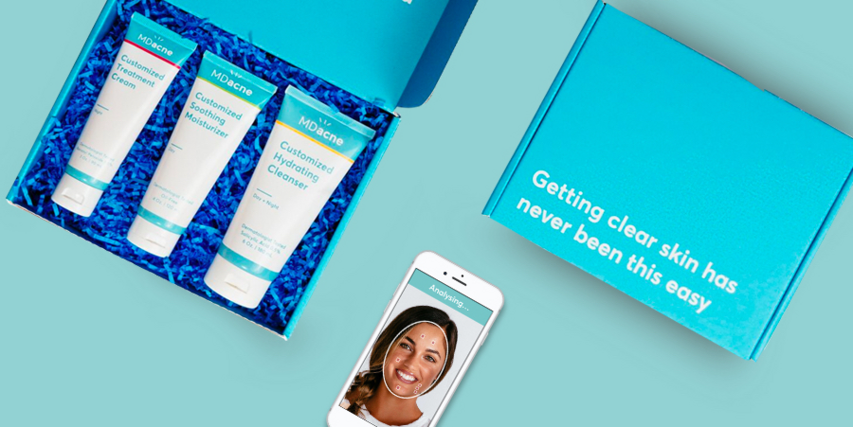 MDacne's customized acne treatment kit and the MDacne app